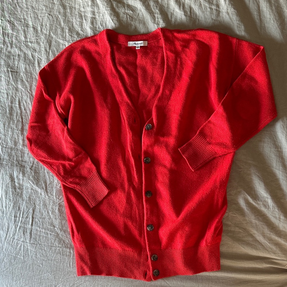 Madewell Red Button-Up Wool Cardigan